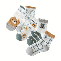 5 Pairs Boys Bear Crew Socks Comfortable Sport Socks for Kids