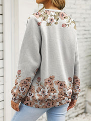 Skull & Floral Print Sweatshirt Crew Neck Women's Clothing