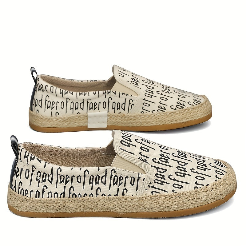 Men's Letter Print Slip On Canvas Loafer Shoes