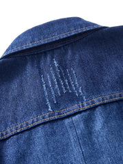 Double Breasted Distressed Denim Jacket Women's Long Sleeve Coat