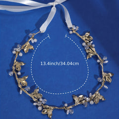 Leaf Shape Head Piece with Faux Pearl & Ribbon Hair Accessories