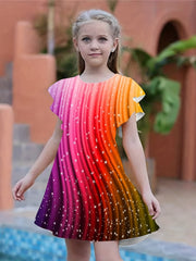 Girls Rainbow Flutter Trim Dress