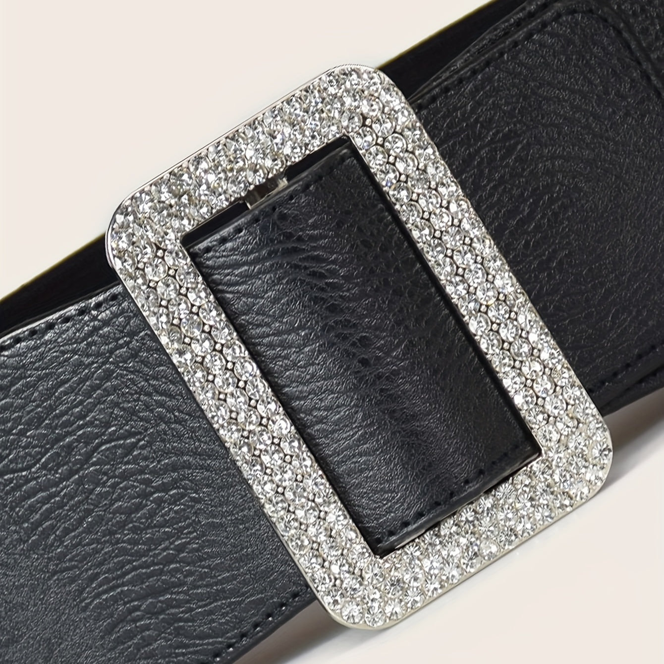 Rhinestone Inlaid Buckle Wide Belt Elastic Dress Coat Girdle