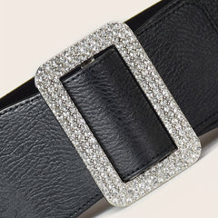 Rhinestone Inlaid Buckle Wide Belt Elastic Dress Coat Girdle