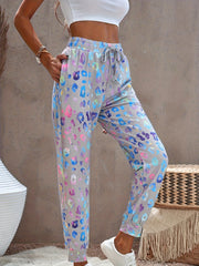 Leopard Print Sports Casual Pants Drawstring Women's Activewear