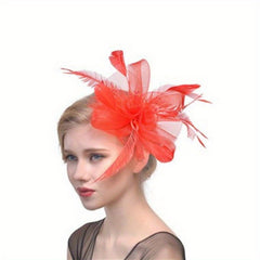 Mesh Flower Faux Feather Head Piece Hat for Party