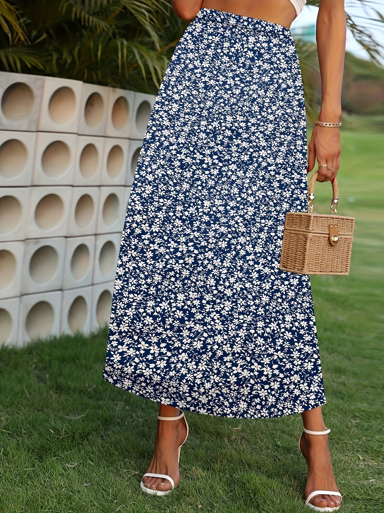 Floral Print High Waist A Line Skirt