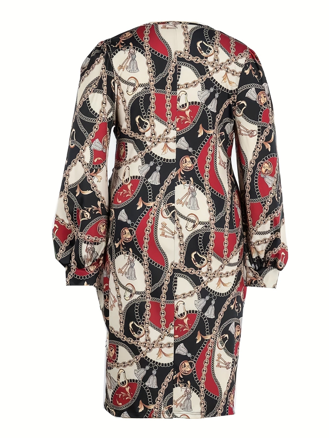 Baroque Print Surplice Neck Tie Midi Dress