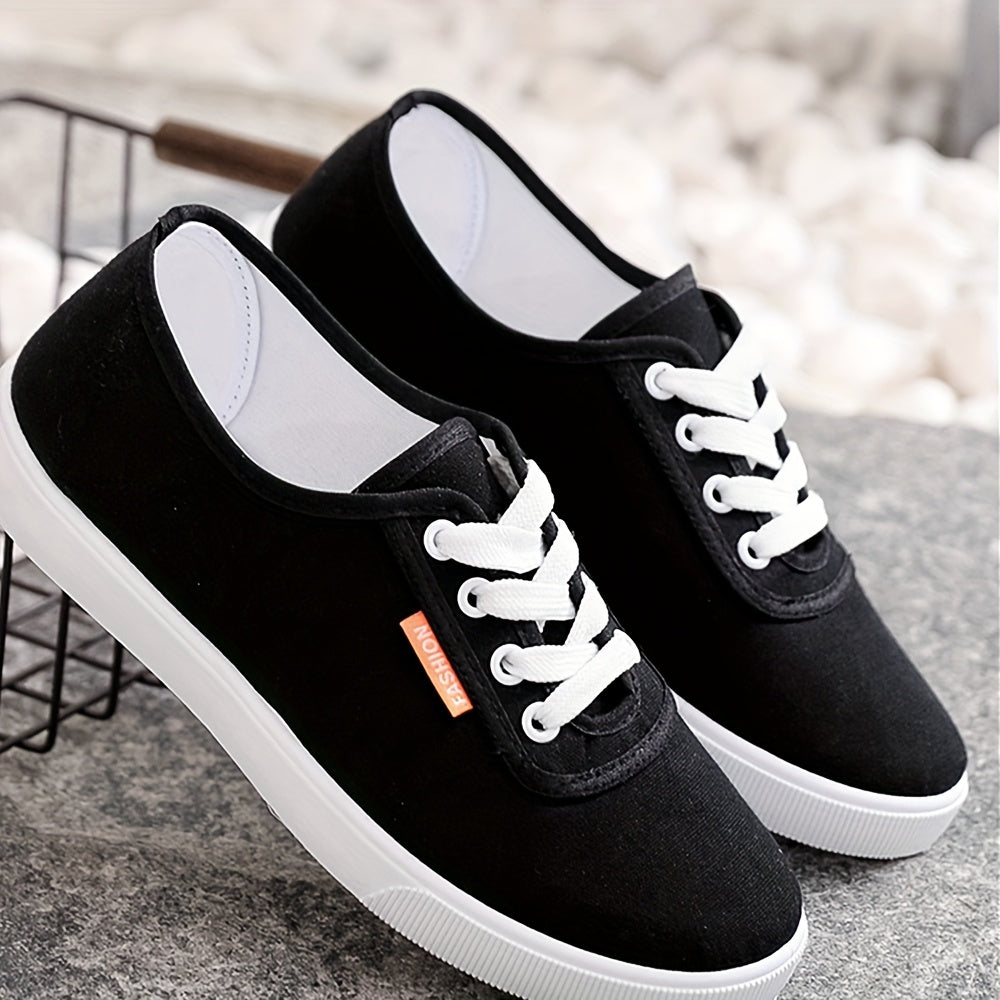 Women's Low Top Canvas Sneakers Lace Up Flat Shoes
