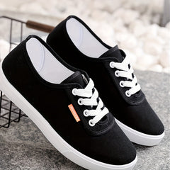 Women's Low Top Canvas Sneakers Lace Up Flat Shoes
