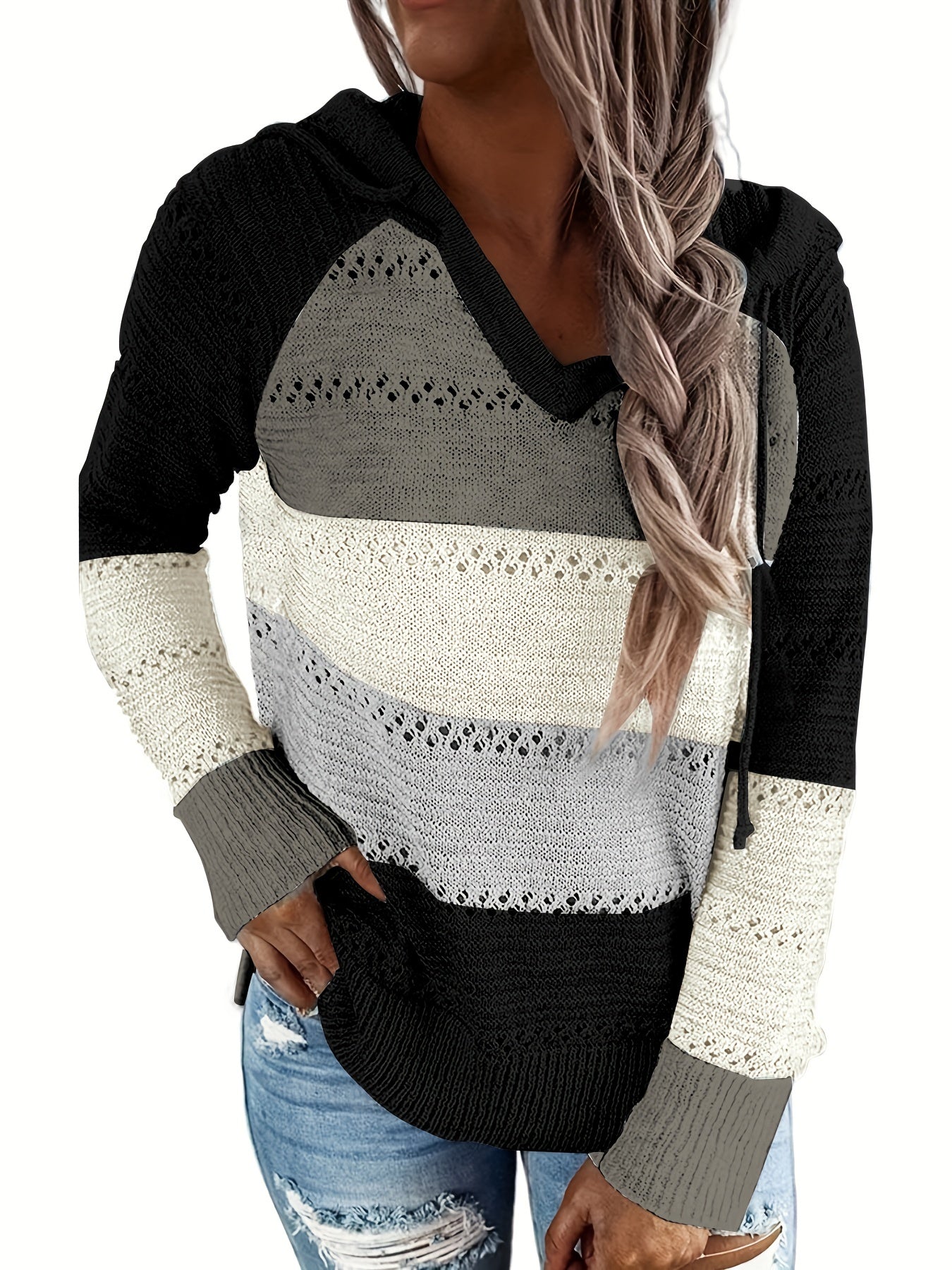 Drawstring Hooded Sweater for Fall & Winter Women's Clothing