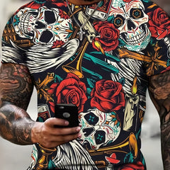 3D Rose and Flower Pattern Men's Novelty T-Shirt for Summer