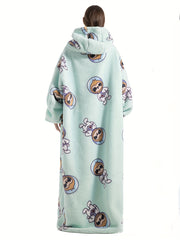 Panda Pattern Flannel Fleece Oversized Sherpa Hooded Wearable Blanket