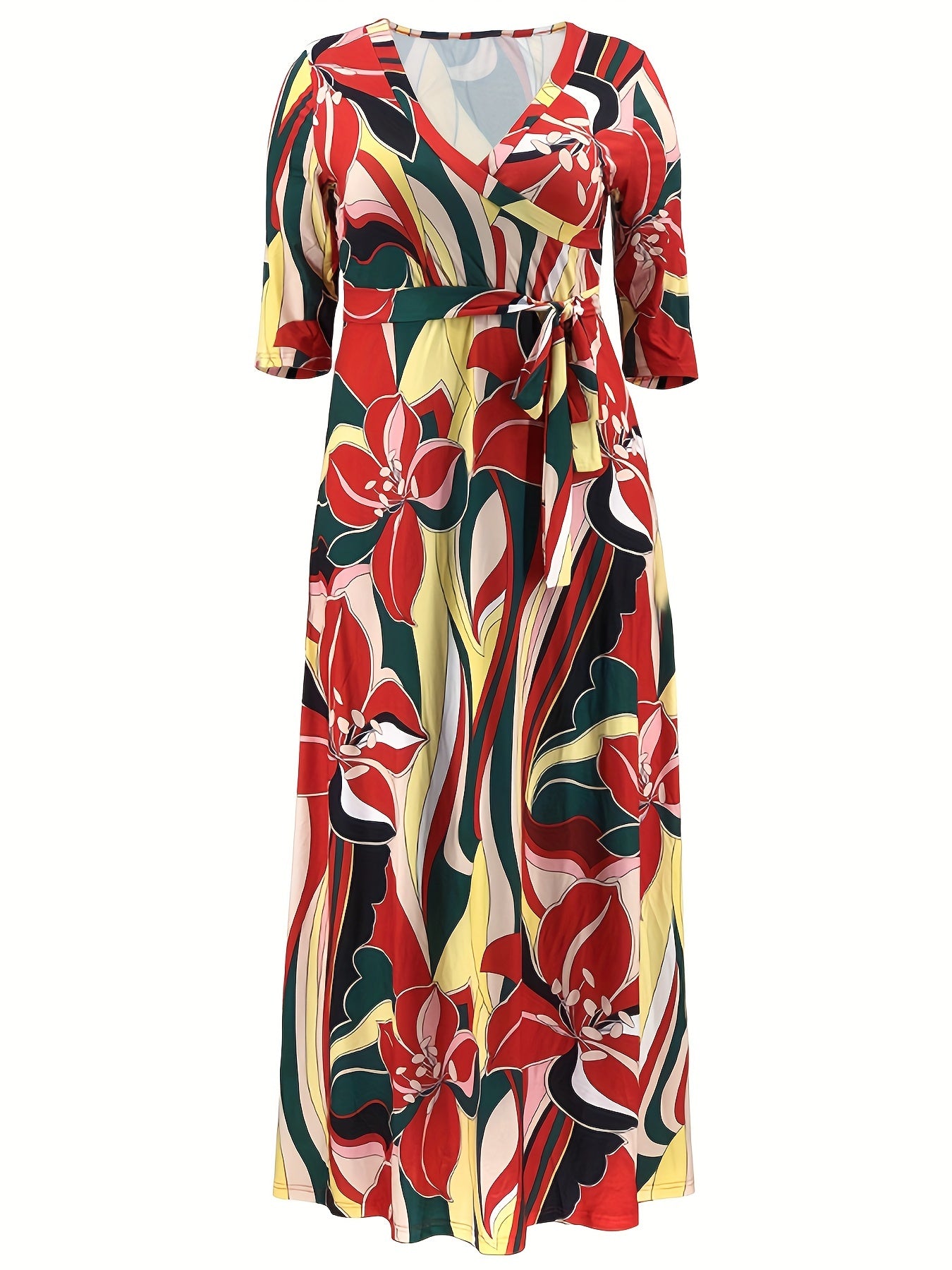 Floral Print Maxi Dress With Belt
