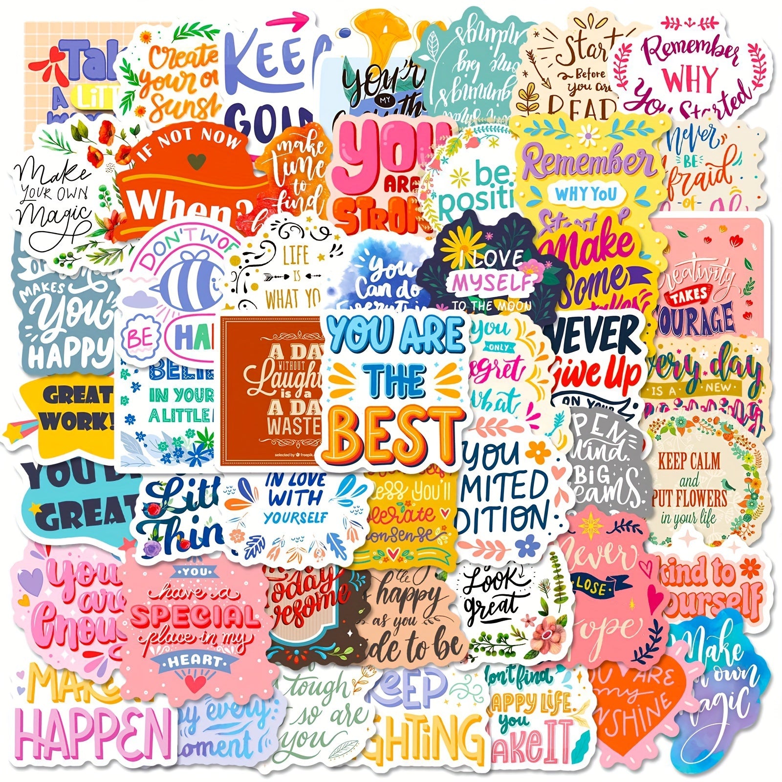 50 Waterproof Positive Stickers for Bottles - Motivational Decals