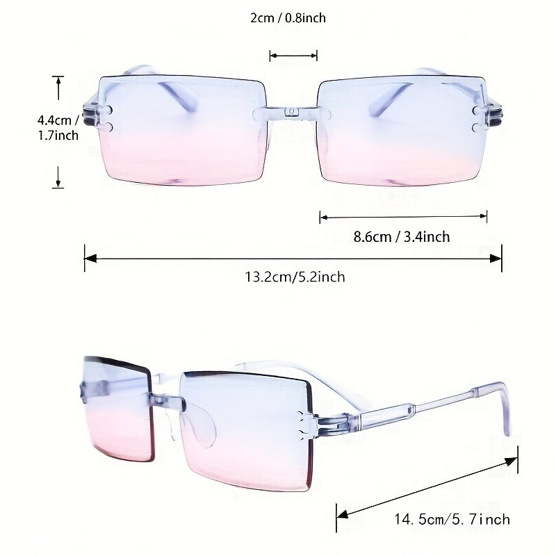 Rectangle Rimless Sunglasses Y2K Candy Summer Decorative Shades UV400