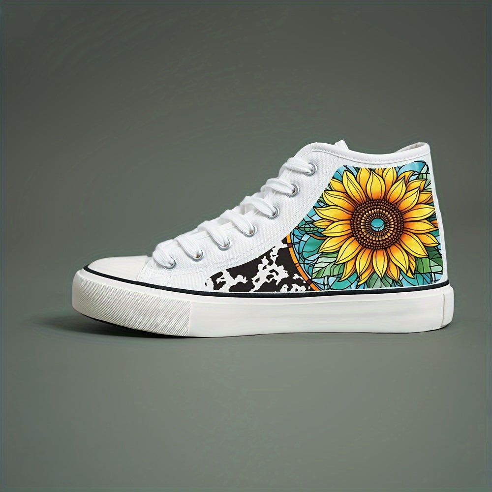 Flower Print Chunky Canvas Sneakers High Top Skate Shoes