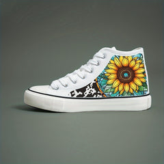 Plush Lined Chunky Canvas Sneakers - Flower Print - Non Slip - High Top - Warm