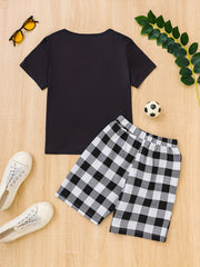 Boys Soccer Graphic T-shirt & Plaid Shorts Set