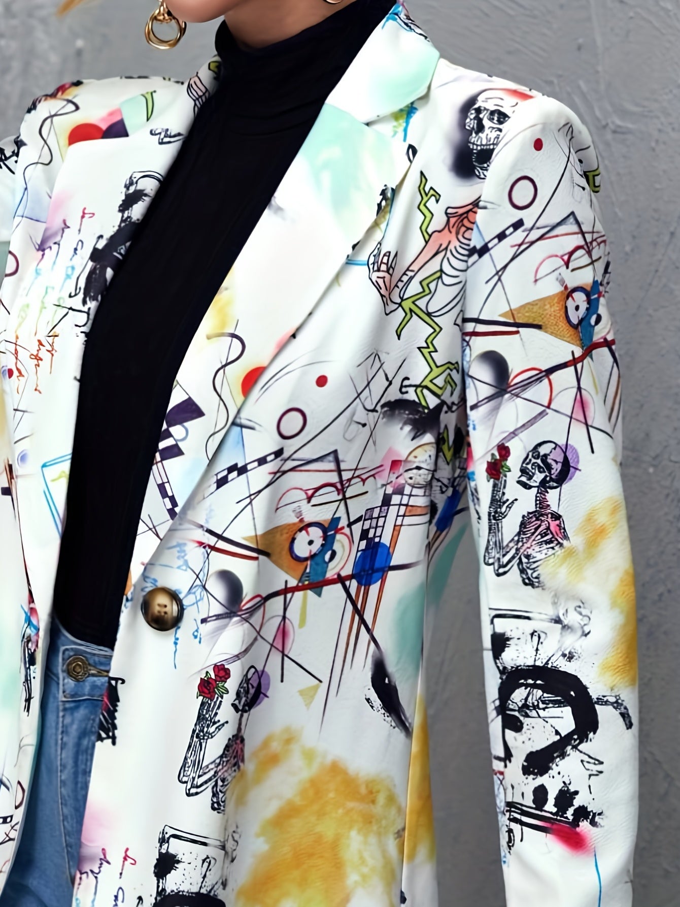 Graphic Art Print Blazer Long Sleeve Casual Blazer for Spring & Fall