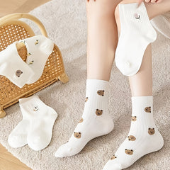 5 Pairs Cartoon Bear Mid tube Socks Women's Stockings