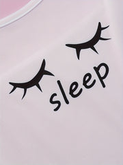 Heart & Eyelash Print Pajama Set Cami Top & Shorts Women's Sleepwear