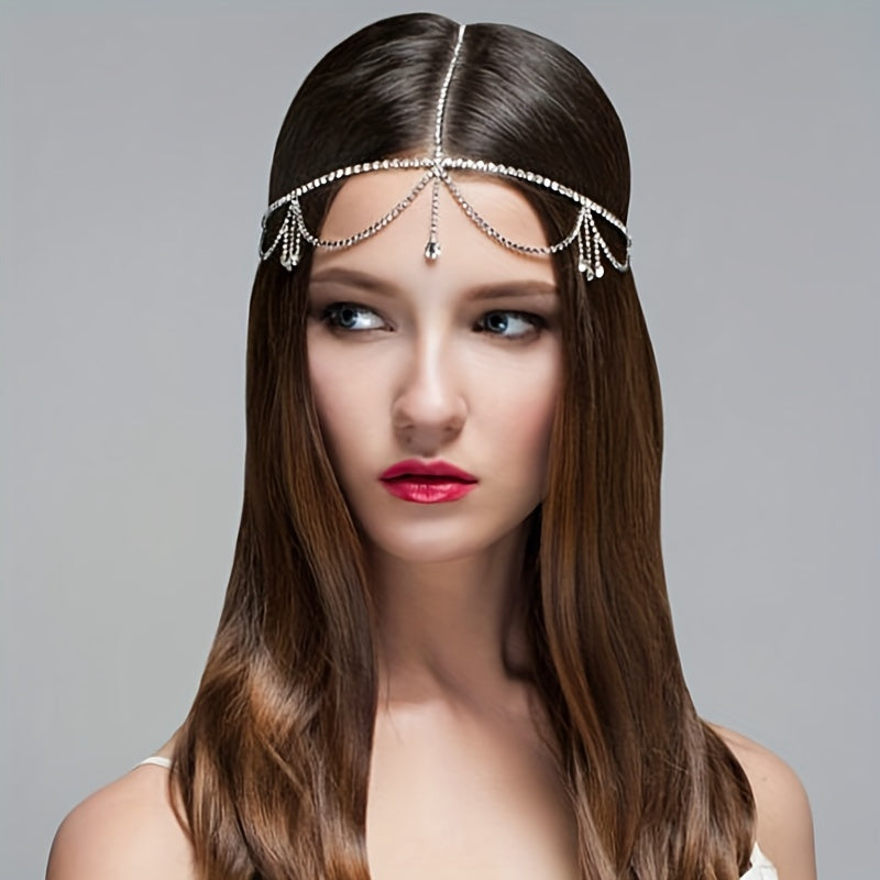 Rhinestone Head Chain with Tassel Bridal Head Jewelry