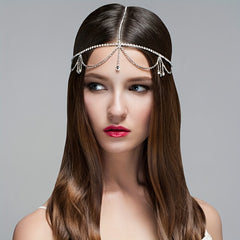 Rhinestone Head Chain with Tassel Bridal Head Jewelry