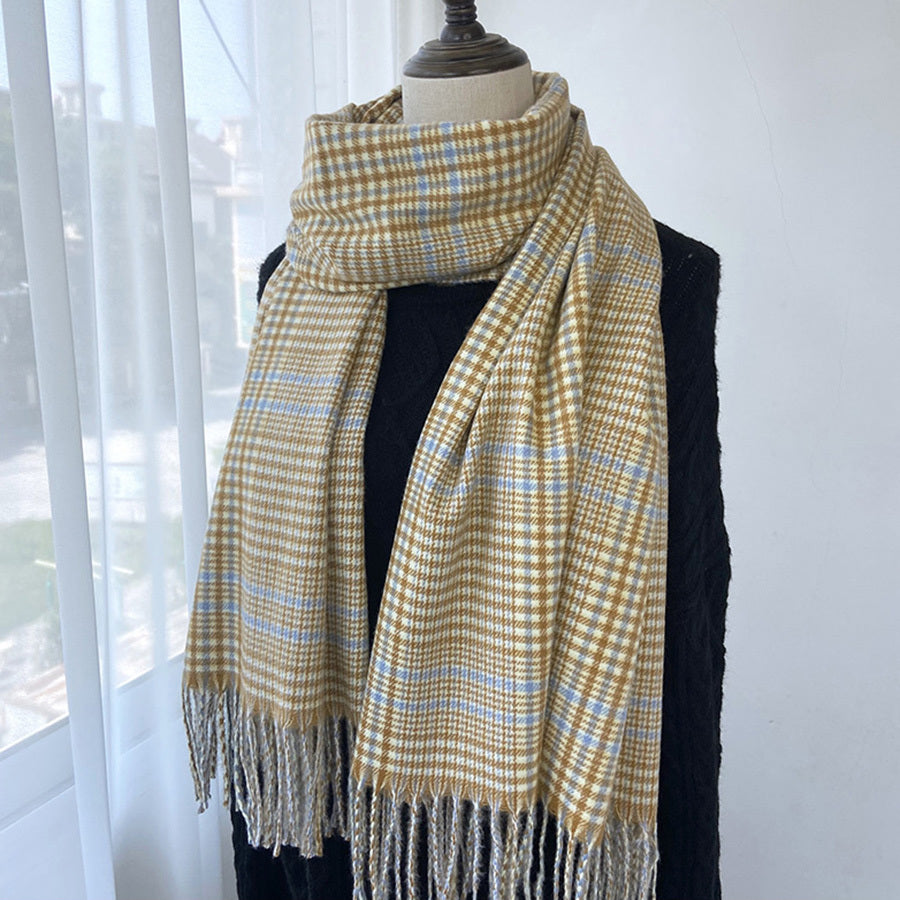 Plaid Scarf Winter Warm Cashmere-Like Women Long Scarves Lady Tassel Shawl
