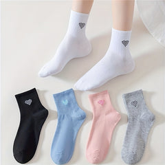 5 Pairs Heart Print Socks Women's Stockings