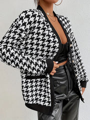 Button Plaid Contrast Trim Jacket for Women
