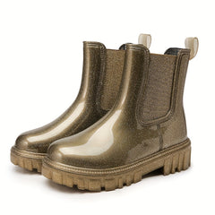 Women's Glitter Solid Rain Boots Slip On Round Toe Non slip Waterproof Shoes