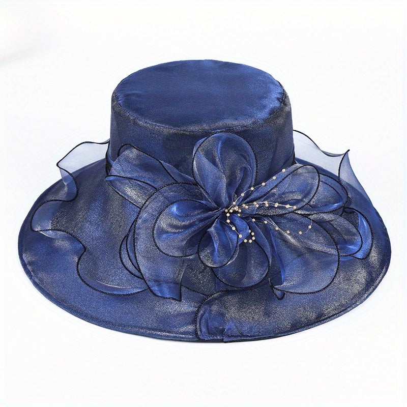 Double Layer Organza Derby Hat French Style Vintage Travel Beach