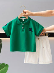 Boys' Horse Embroidery Polo Shirt & Cargo Shorts Set