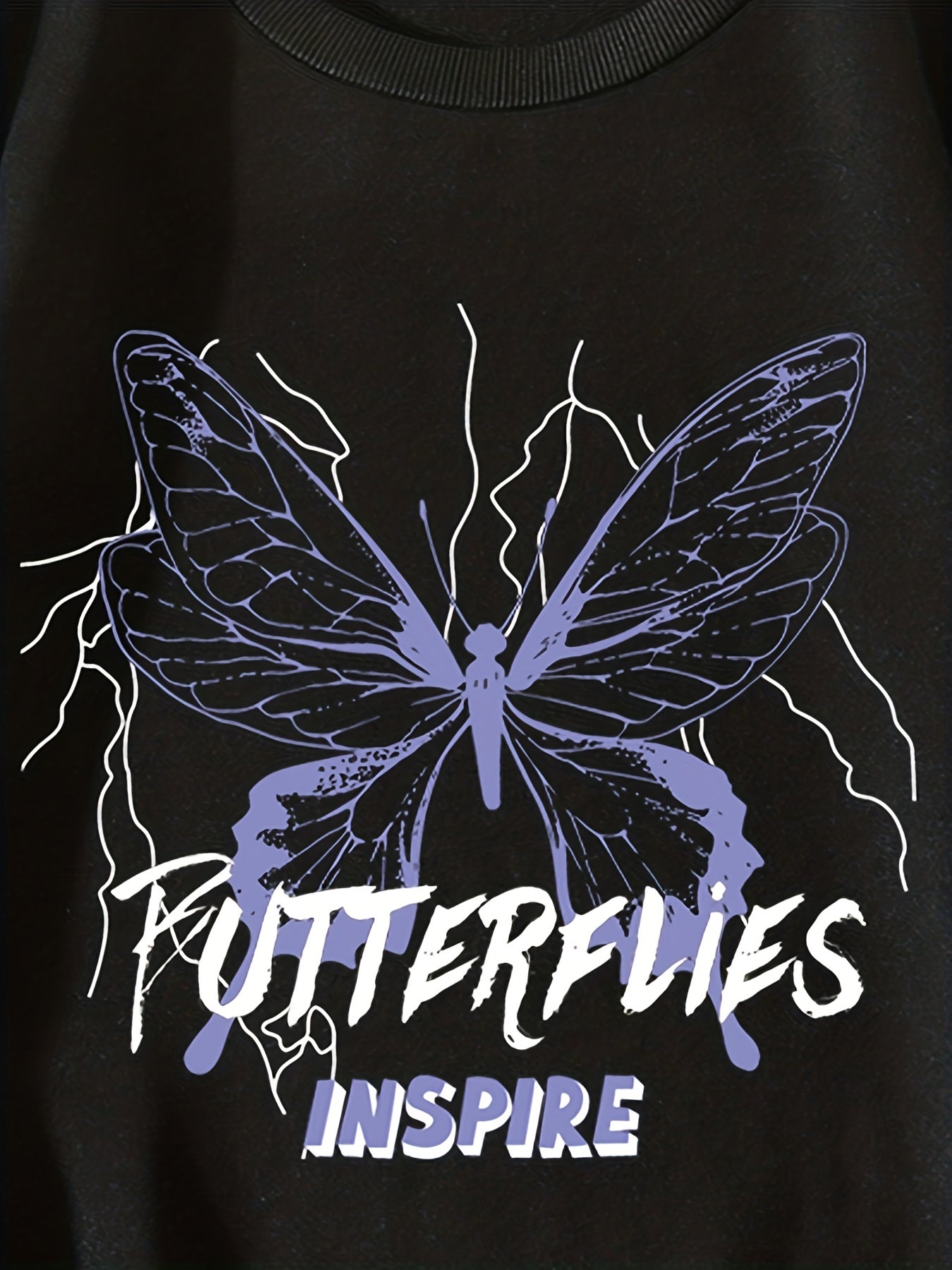 Butterfly Print Crew Neck Sweatshirt for Women