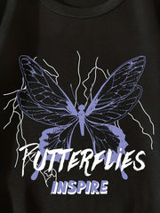 Butterfly Print Crew Neck Sweatshirt for Women