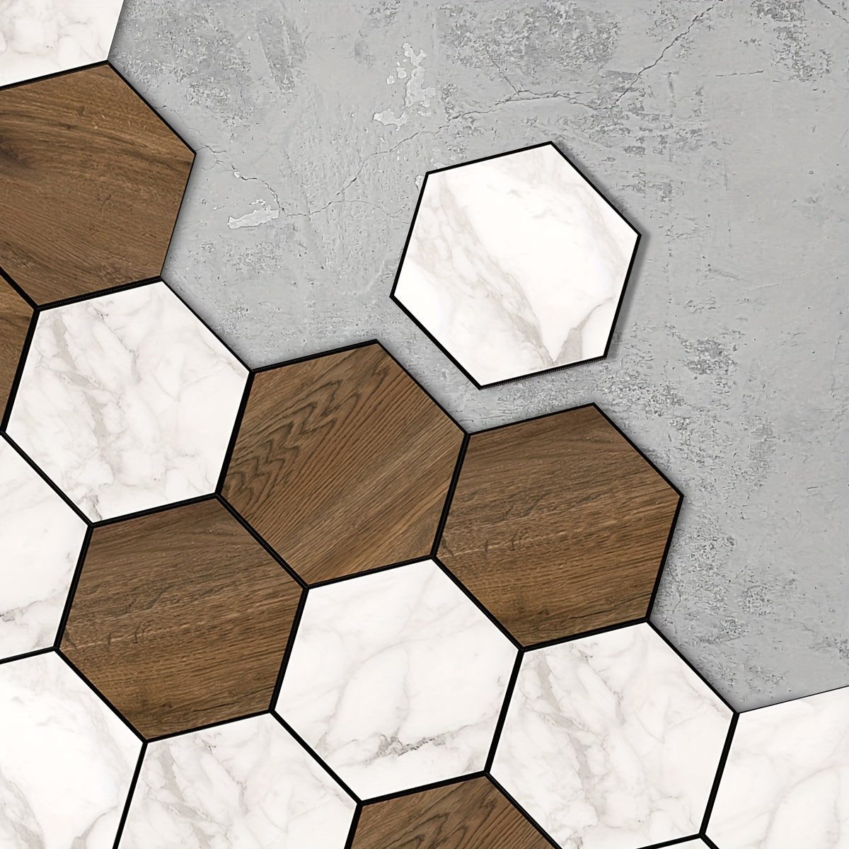 11pcs Marble Wood Grain Hexagon Floor Stickers Waterproof Non slip