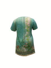 Floral Print V Neck Short Sleeve Dress