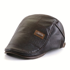 PU Leather Beret Hat Men's Autumn Winter Faux Leather Duckbill Newsboy Cap