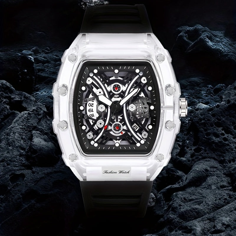 Men's Transparent Silicone Waterproof Wine Barrel Quartz Watch
