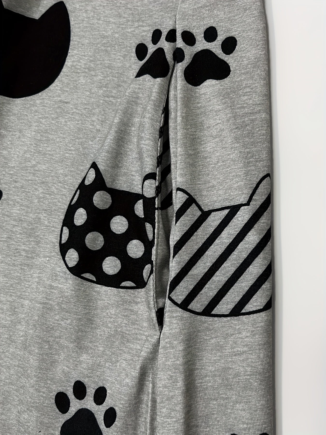 Cat & Paw Print Long Sleeve Open Front Cardigan