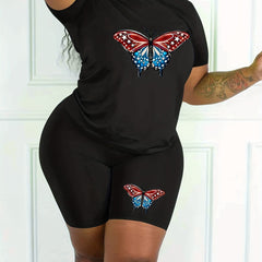 Women's Plus Butterfly Print Top & Shorts 2 Piece Set