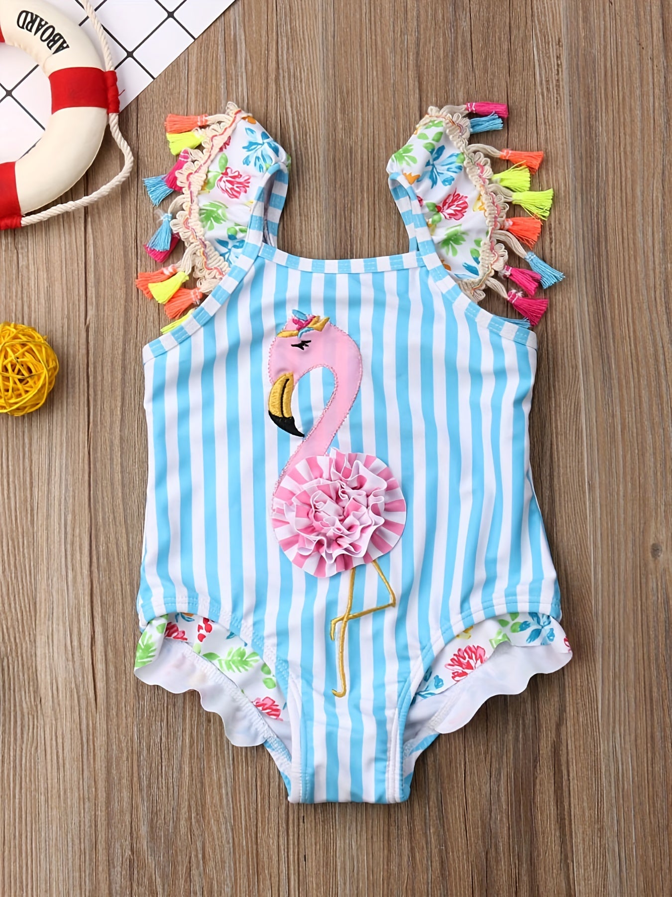 Toddler Girls Flamingo Embroidery One Piece Swimsuit