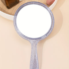 Round Handheld Makeup Vanity Mirror Bright Purple Handle