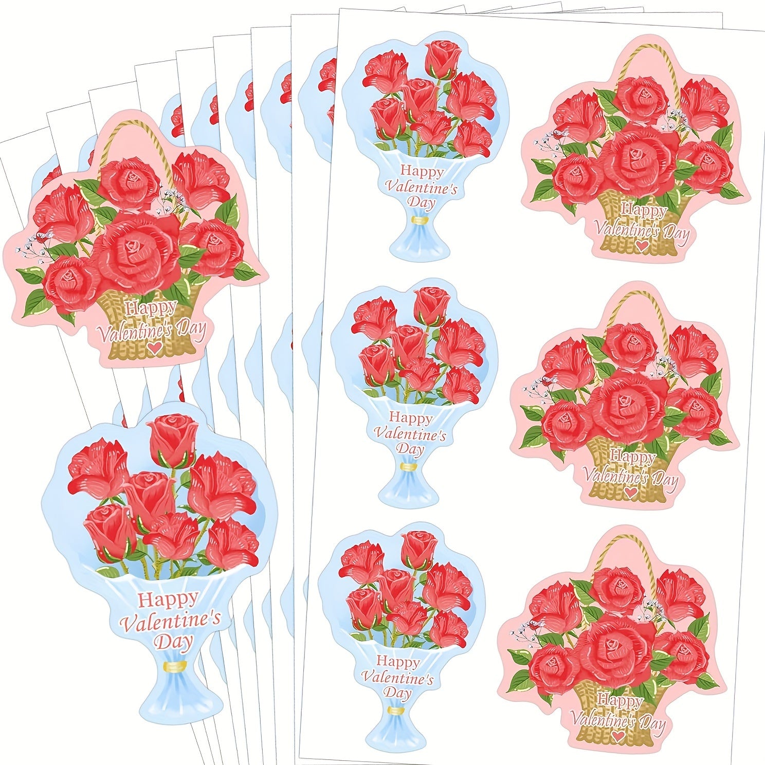 100pcs Red Rose Bouquet Happy Decorative Stickers 5.08cm