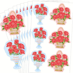 100pcs Red Rose Bouquet Happy Decorative Stickers 5.08cm