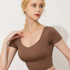 Quick Dry Yoga Top Short Sleeve Slimming Sporty Activewear