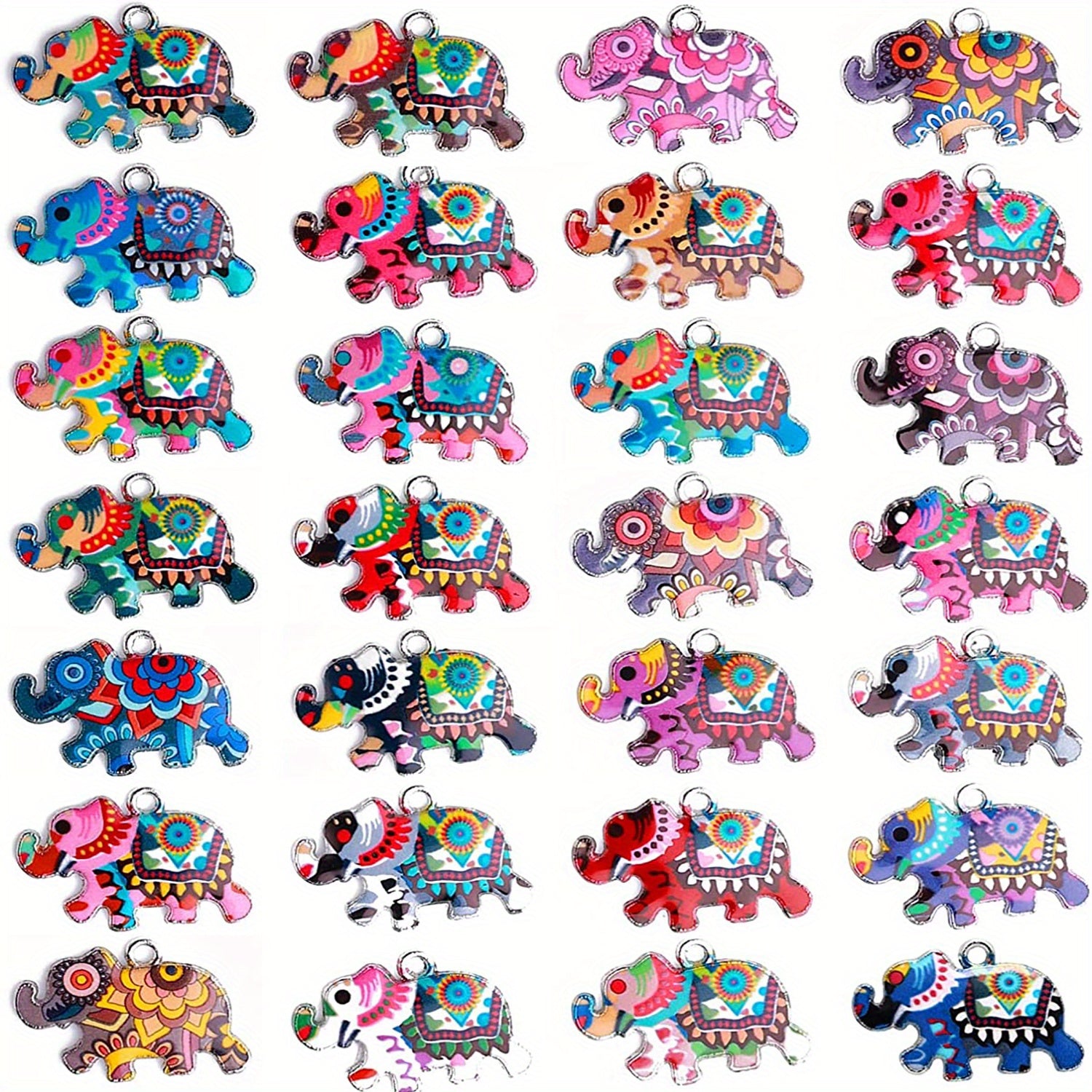 6 Colorful Elephant Charms for Jewelry Making, Enamel Pendant Charms