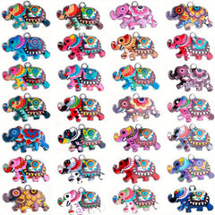 6 Colorful Elephant Charms for Jewelry Making, Enamel Pendant Charms
