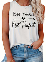 Casual Tank Top Women's Plus Slogan Print Round Neck Tank